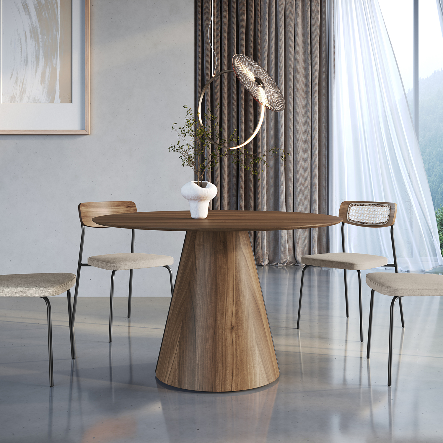 Jantar contemporâneo com mesa Oasis e cadeira Relva